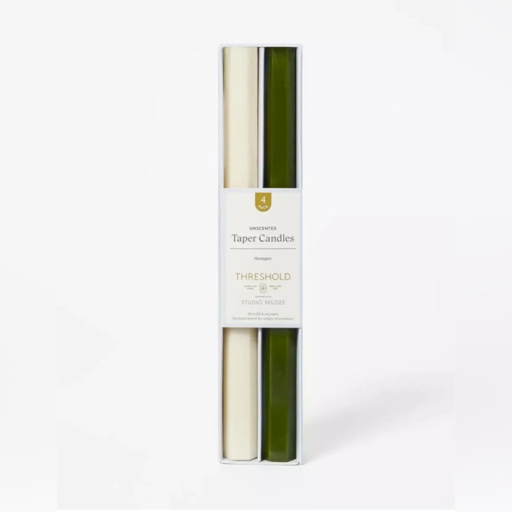 Studio McGee Elegant Hexagon Taper Candles - Cream and Green